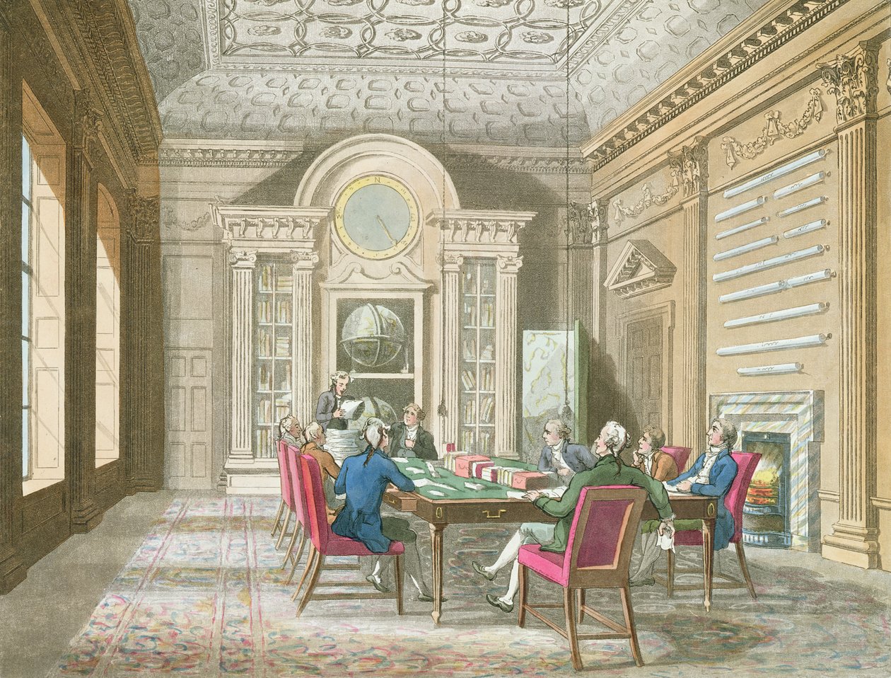 Sala Posiedzeń Admiralicji, 1808 (kolor grawerunek) autorstwa Pugin and Rowlandson