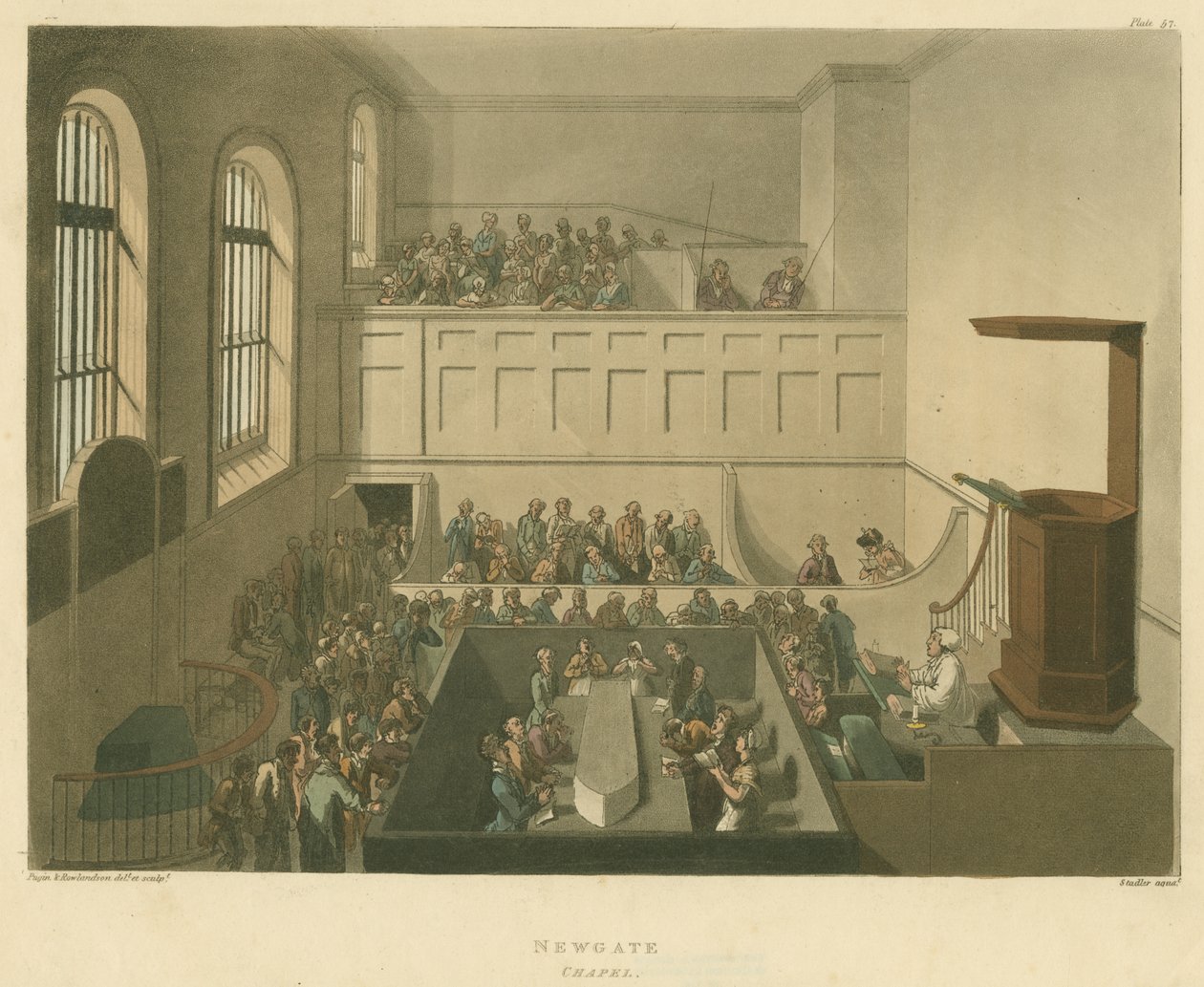 Newgate Chapel, 1809 (akwatinta) autorstwa Pugin and Rowlandson