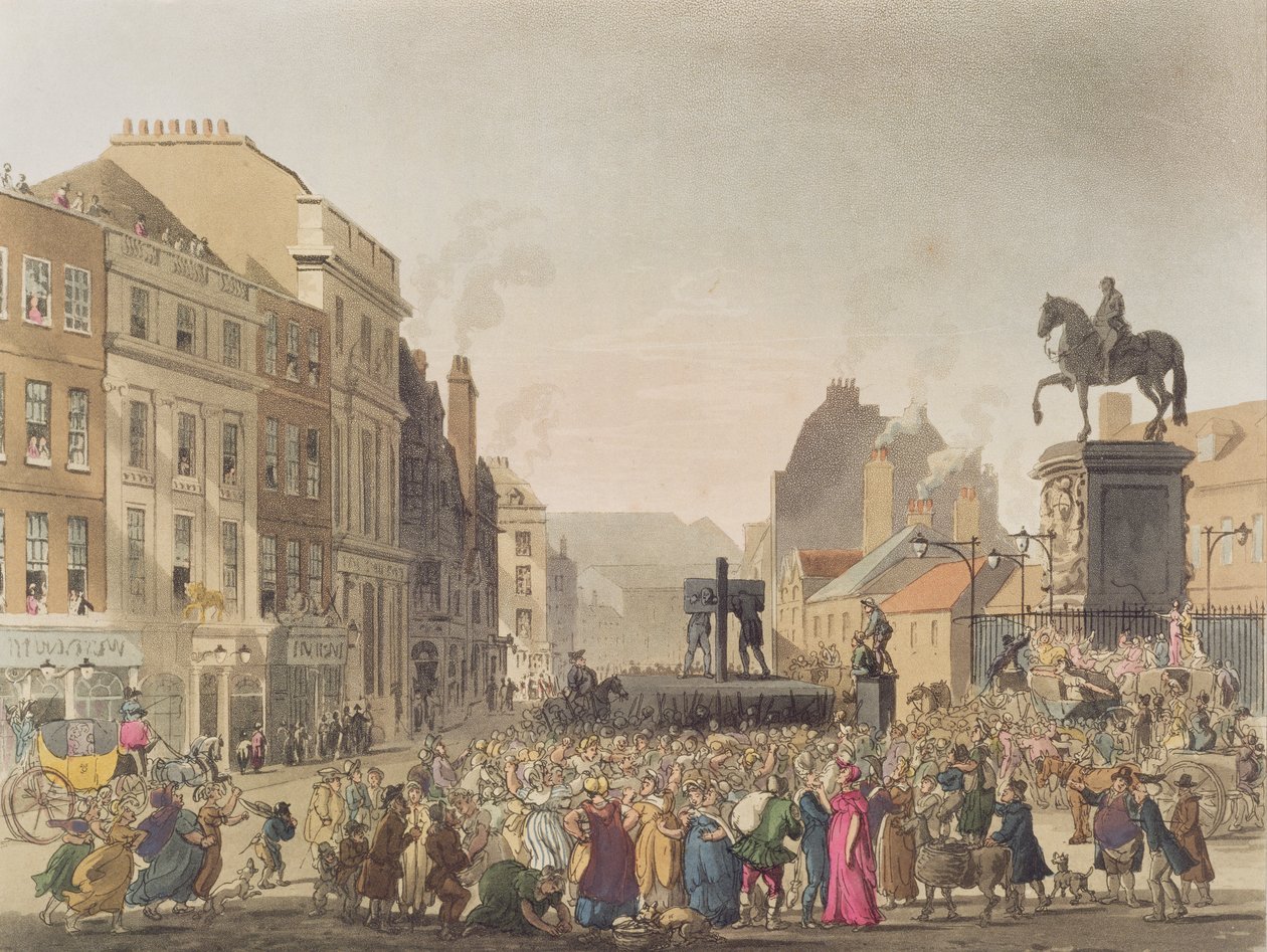 Pręgierz, grawerowany przez J. Blucka (fl.1791-1831) z „Mikrokosmosu Londynu”, wyd. Rudolph Ackermann (1764-1834) 1808 (akwatinta) autorstwa Pugin and Rowlandson