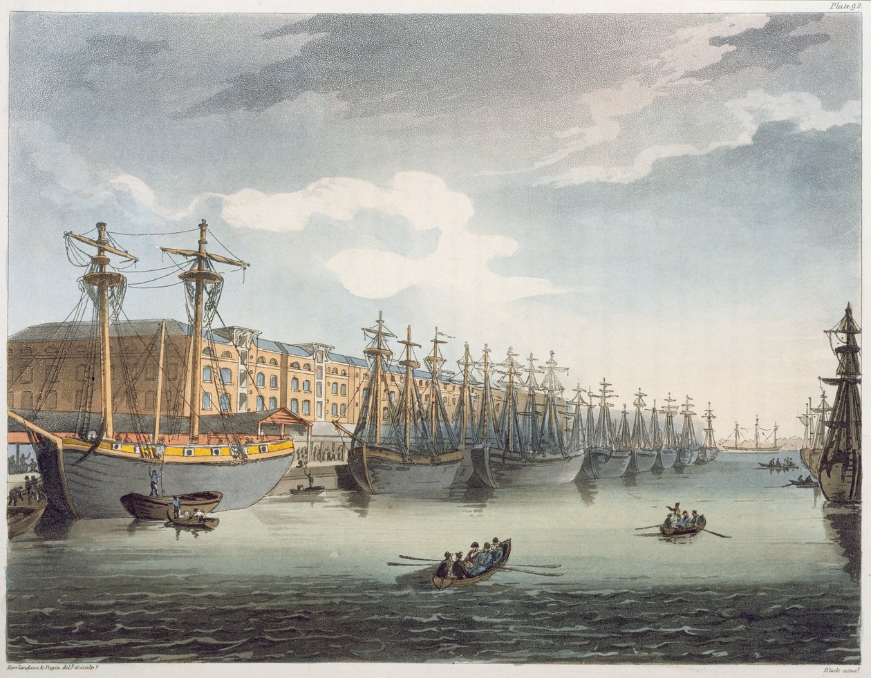 Doki w Indiach Zachodnich, 1809 autorstwa Pugin and Rowlandson