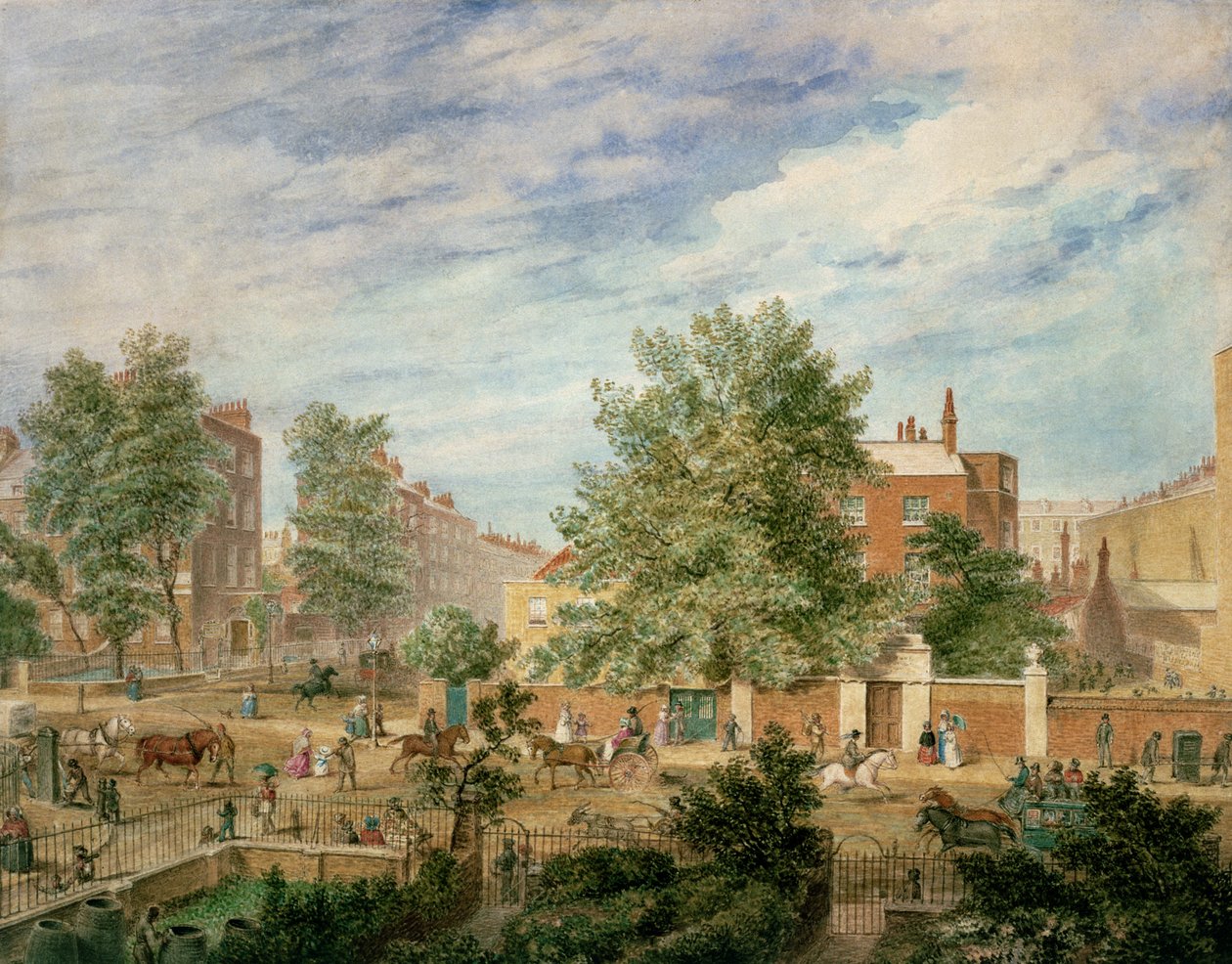 Marylebone Road na skrzyżowaniu z Lisson Grove pokazuje szkołę filologiczną latem, 1849 autorstwa T. Paul Fisher