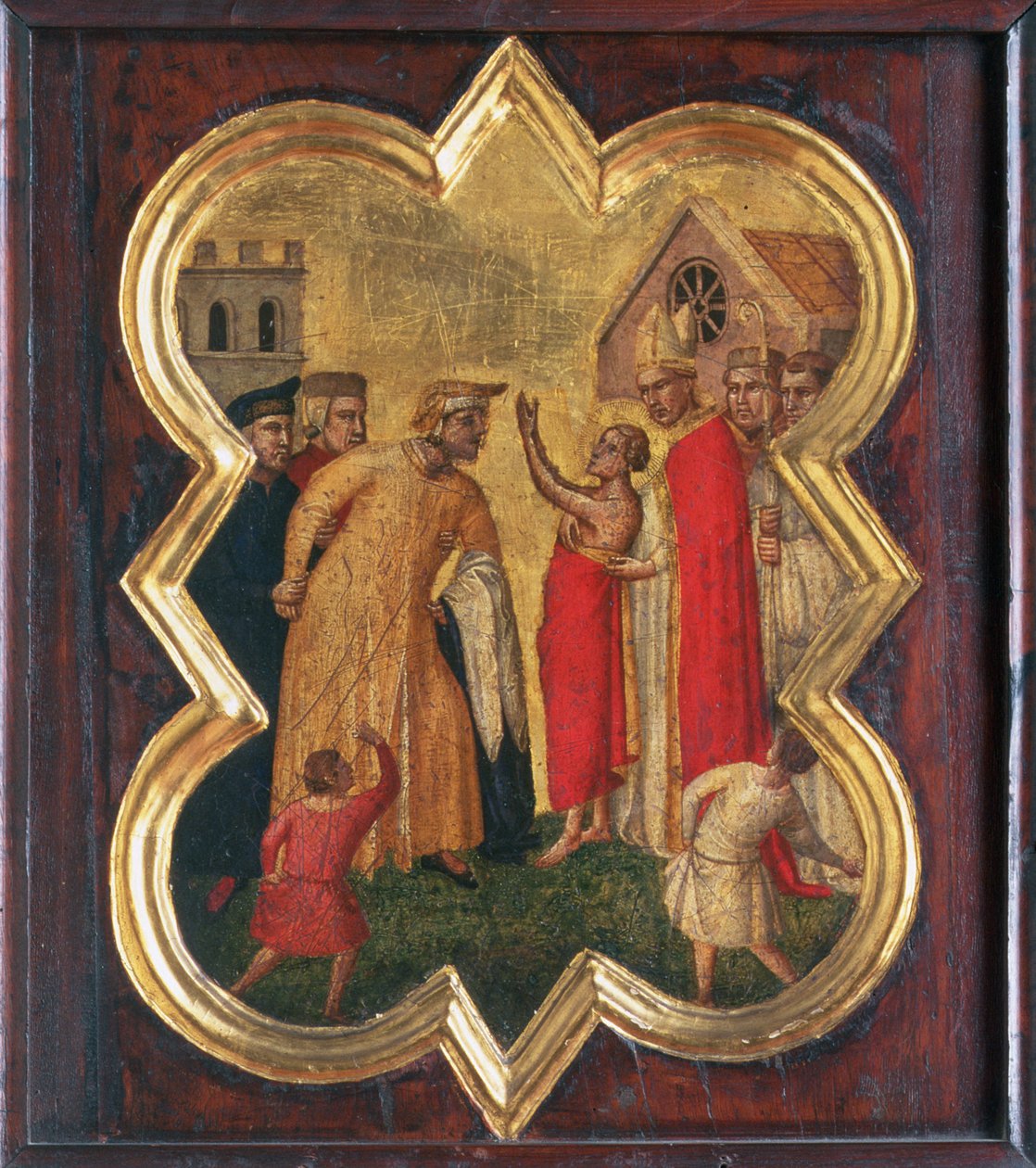 Św. Franciszek przed biskupem (tempera na panelu) autorstwa Taddeo Gaddi