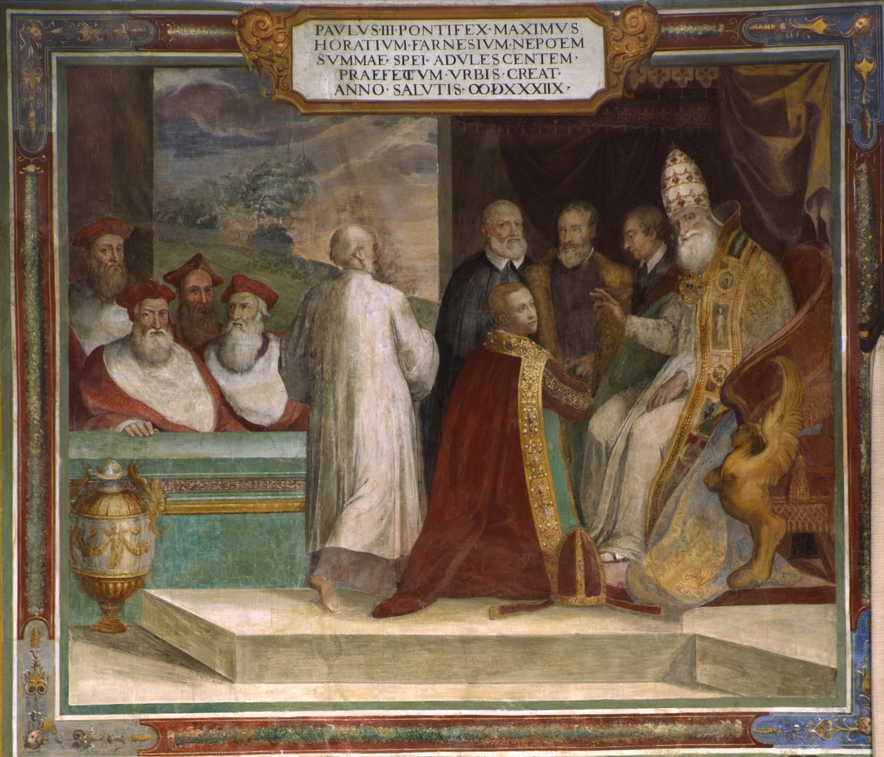 Paolo III i Orazio Farnese, 1560, detal autorstwa Taddeo Zuccari