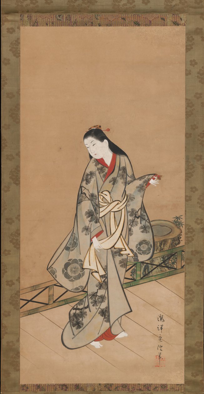 Kobieta na werandzie, ca. 1730. autorstwa Takizawa Shigenobu