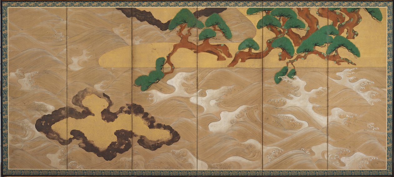 Fale w Matsushima, okres Edo (tusz, kolor, złoto i srebro na papierze) autorstwa Tawaraya Sotatsu