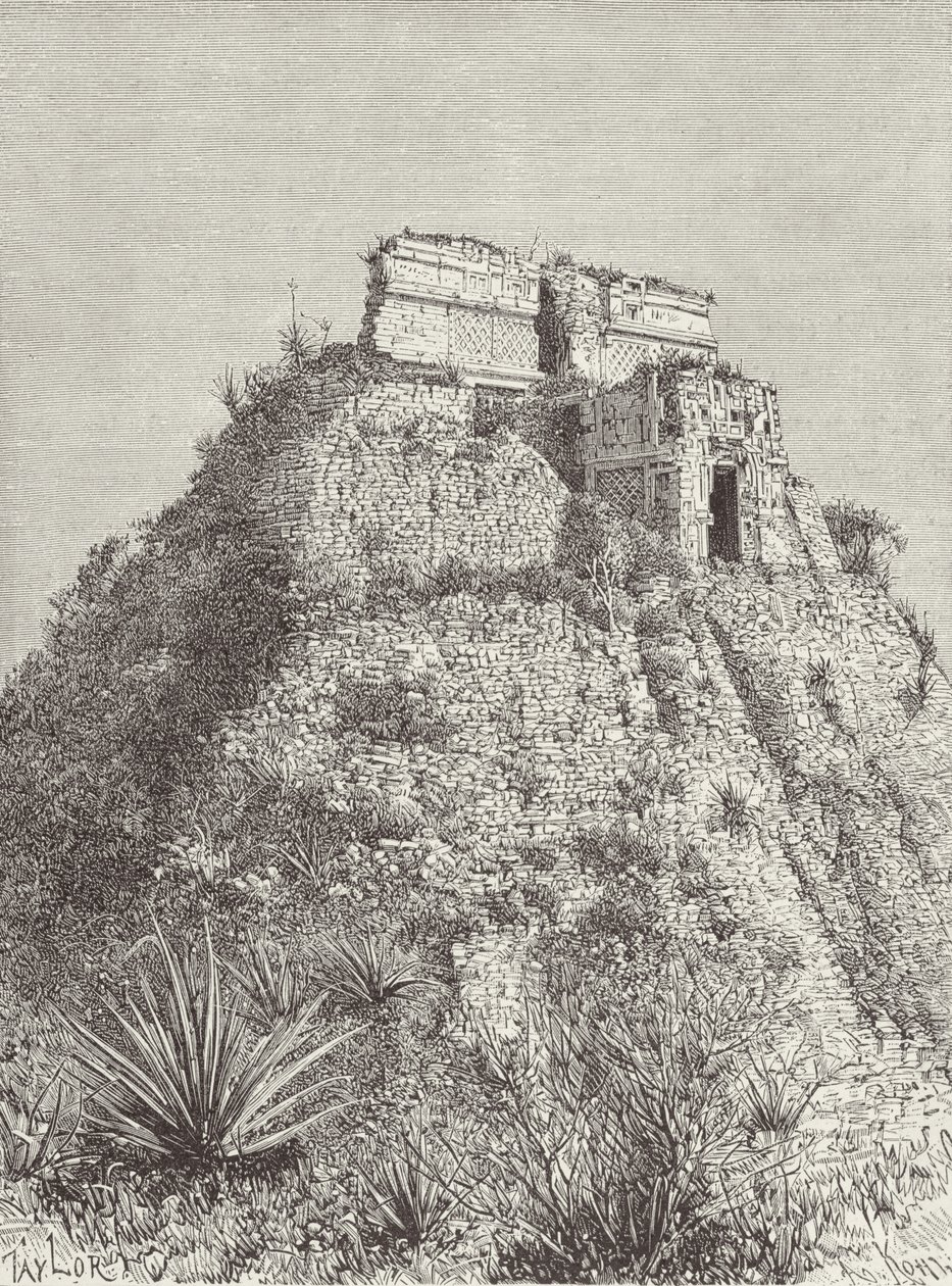 Dom Krasnoludów w Uxmal, z „Starożytnych miast Nowego Świata”, Claude-Joseph-Desire Charnay, grawerowane przez A. Kohla, wyd. 1887 autorstwa Taylor after Taylor after