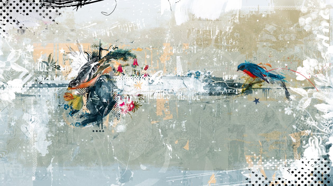 Birdalicious, 2014 (kolaż na płótnie) autorstwa Teis Albers