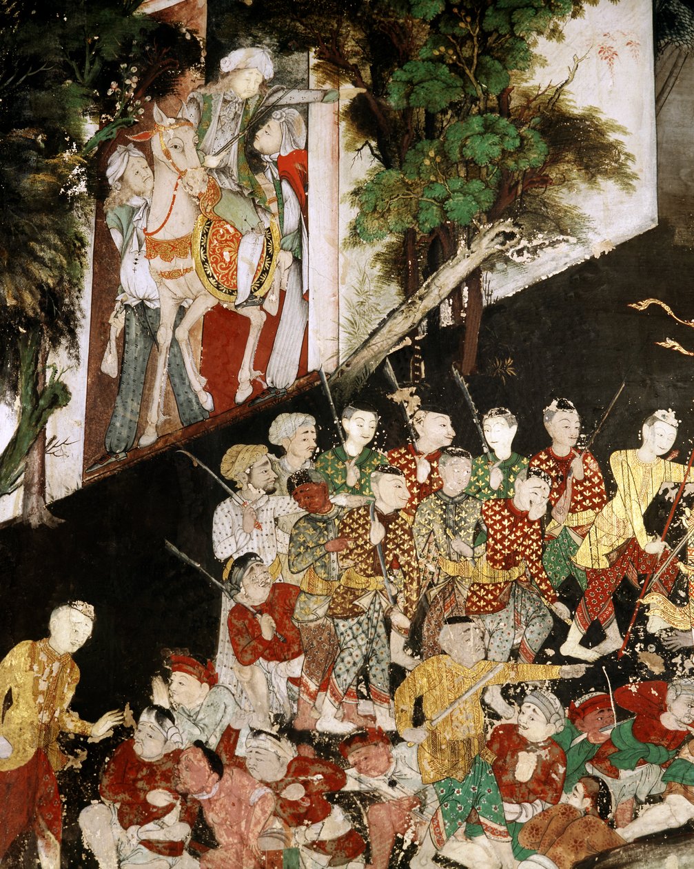 Najemnicy z Armii 101 Królestw, fragment Mahosadha Jataka (malowidło ścienne) autorstwa Thai School