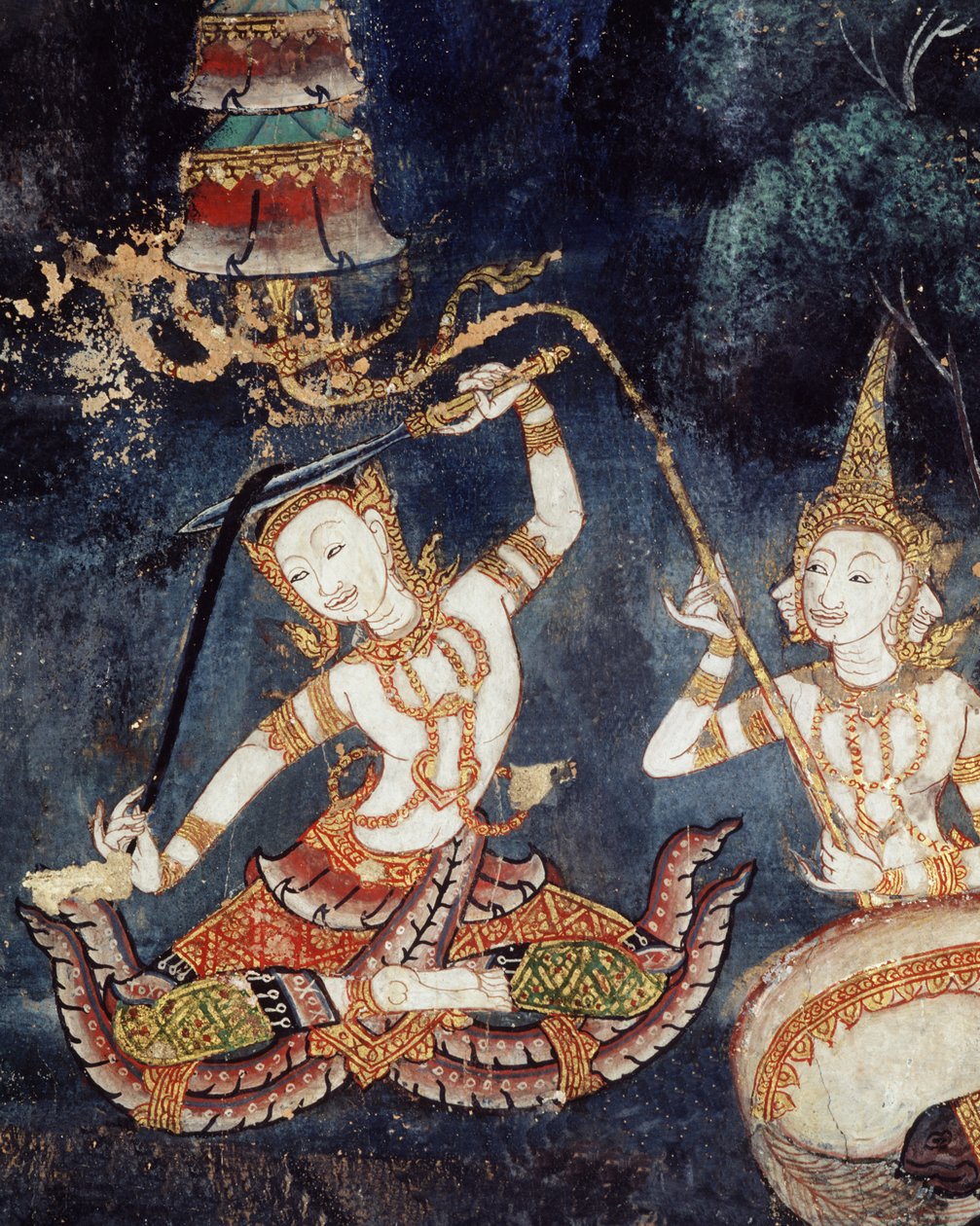 Siddhartha obcina włosy (malarstwo ścienne) autorstwa Thai School