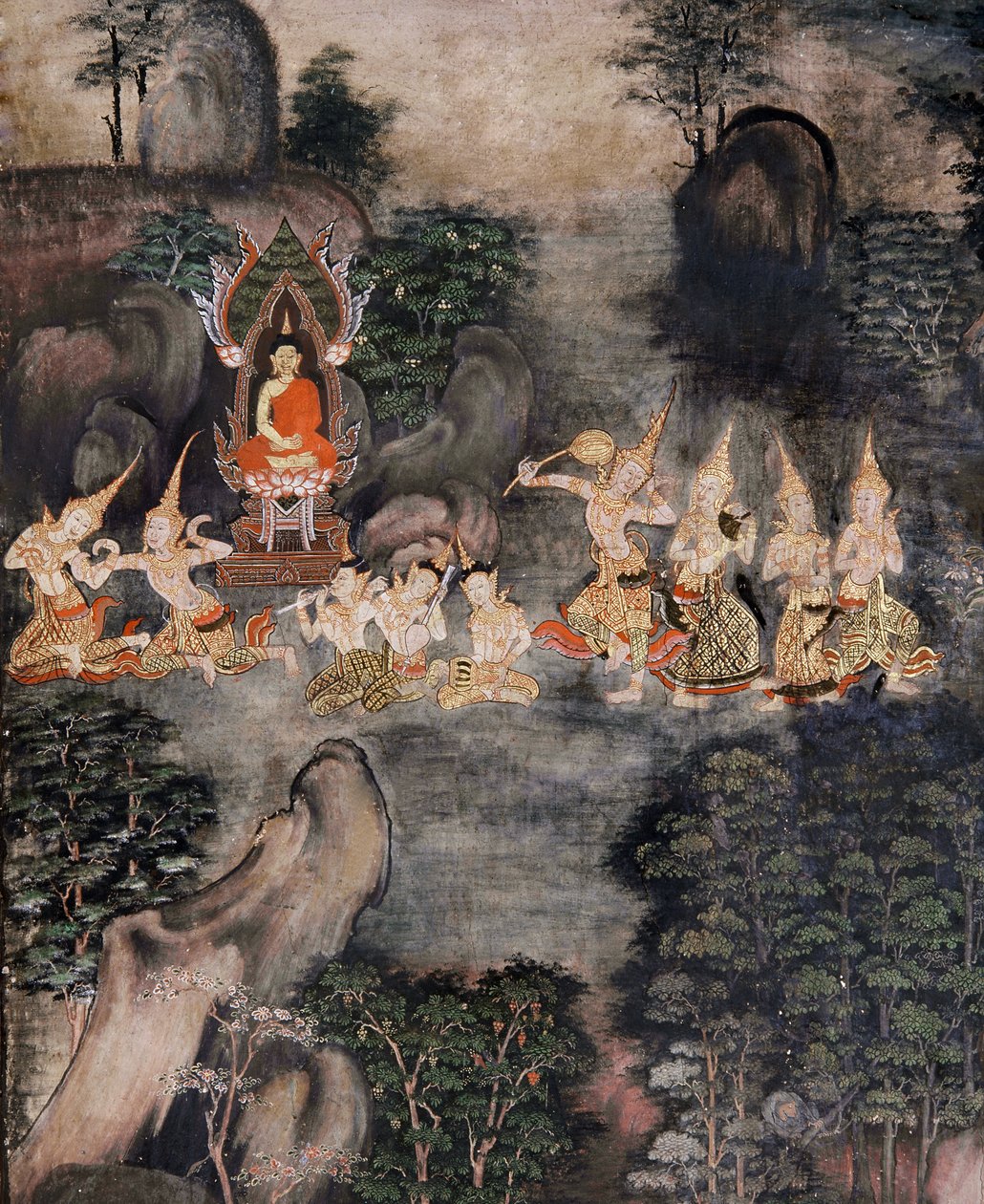 Kuszenie Buddy (malarstwo ścienne) autorstwa Thai School