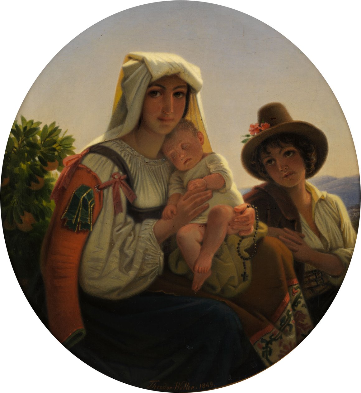 Włoszka mama z maluchem i chłopcem w krajobrazie autorstwa Theodor Leopold Weller