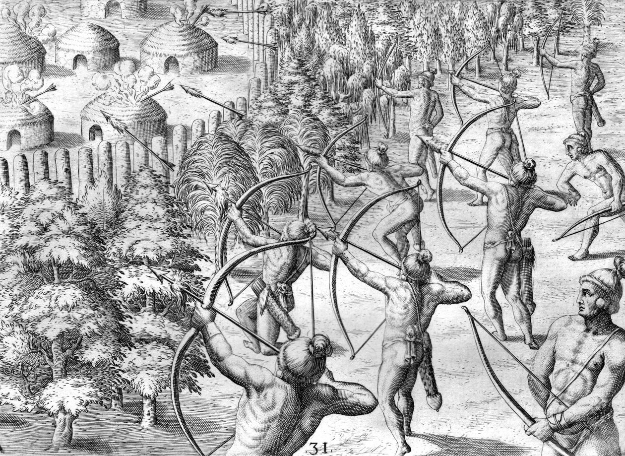 Atak na obóz Potano autorstwa Theodor de Bry