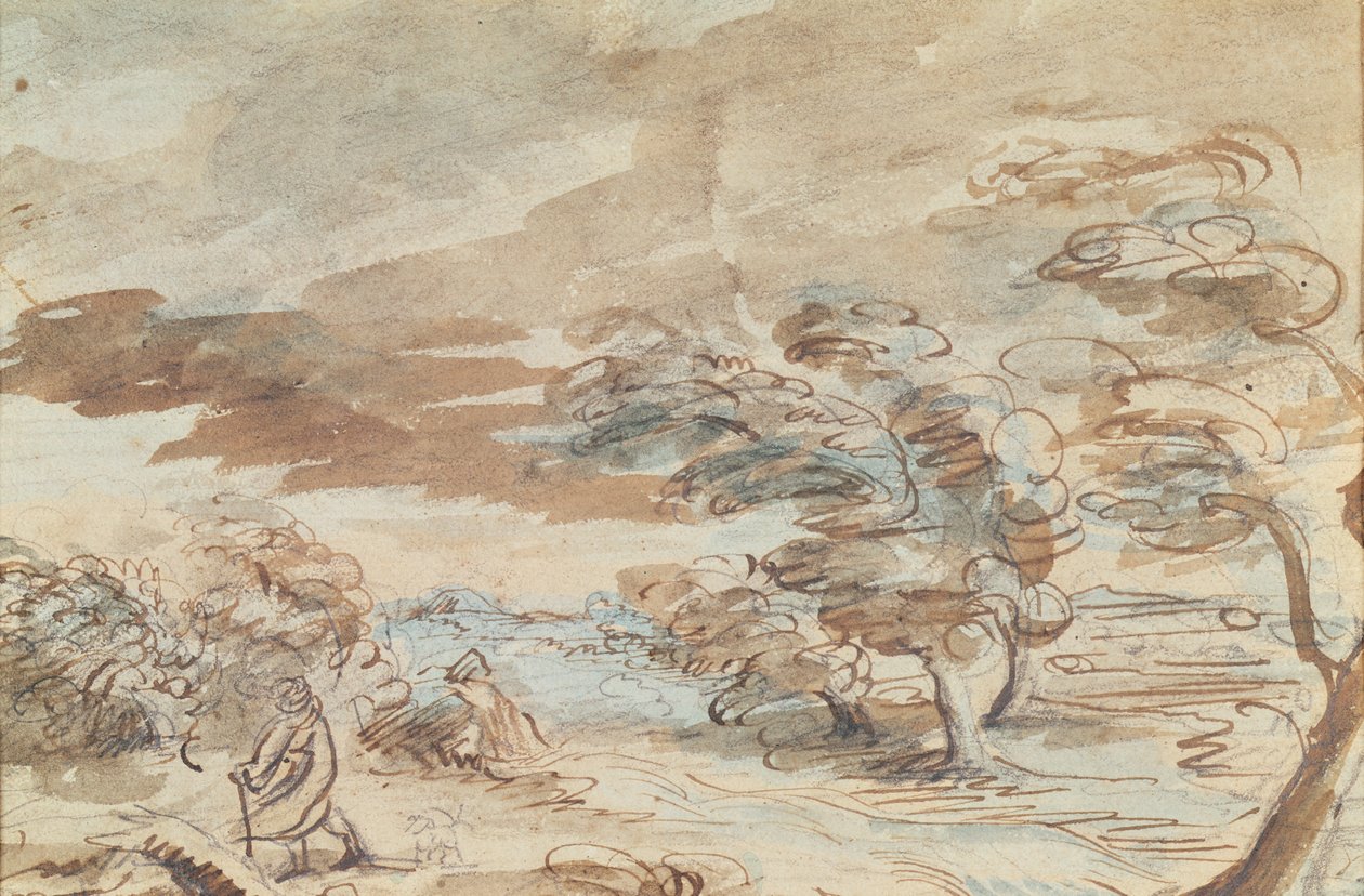Krajobraz (pióro i tusz do prania na papierze) autorstwa Theodore Gericault