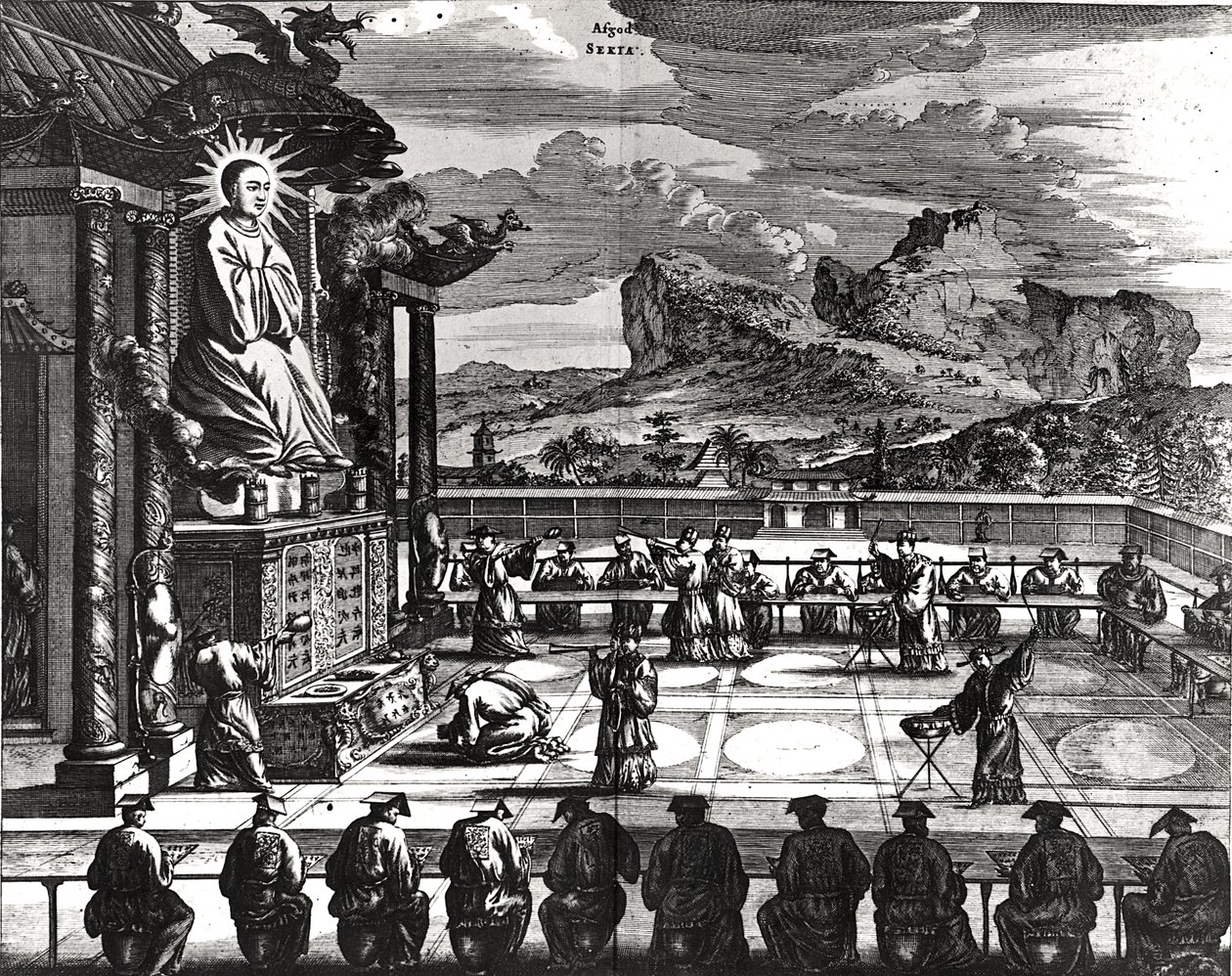 Ceremonia buddyjska z „Indiae Orientalis”, opublikowana w 1670 r. autorstwa Theodore de Bry