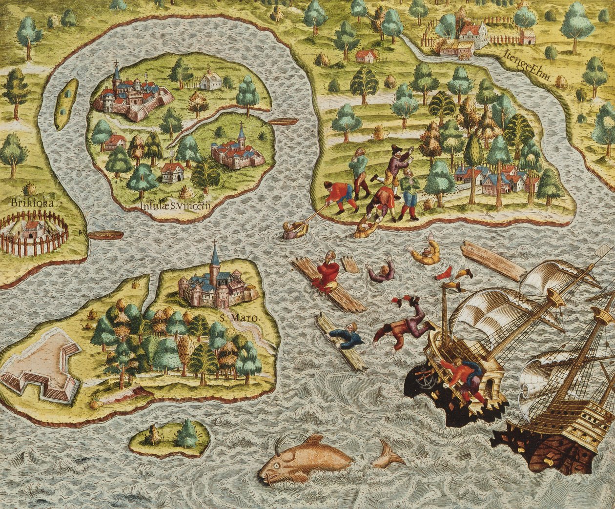 Wrak statku u wybrzeży Barbarzyńców, z Americae Tertia Pars.., 1562 autorstwa Theodore de Bry