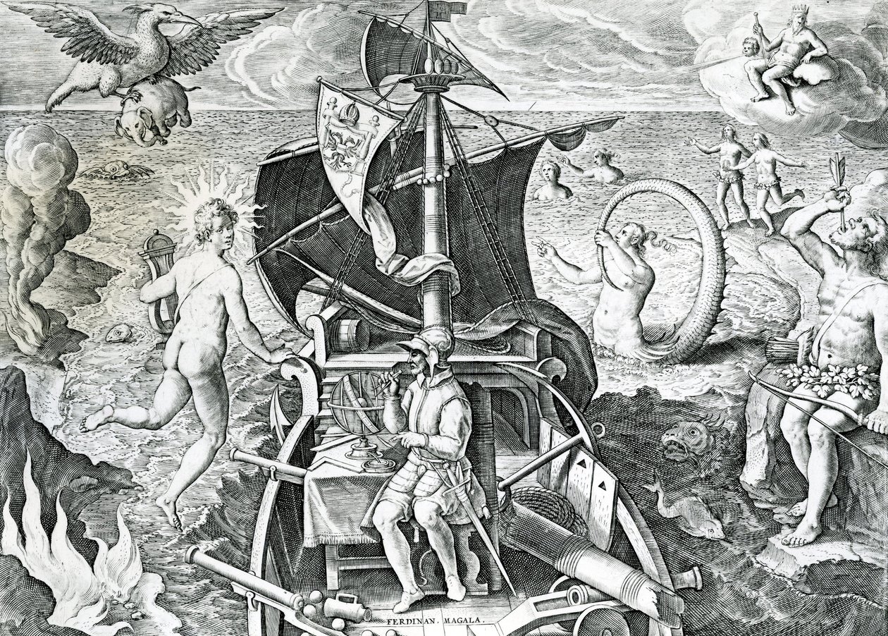 Alegoria o podróżach Ferdynanda Magellana (1480-1521), autorstwa Theodora de Bry (1528-1598), XVI w. autorstwa Theodore de Bry
