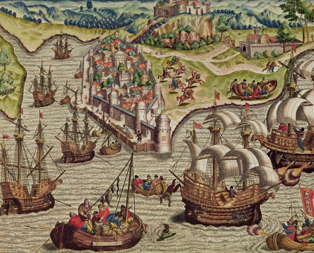 Bitwa morska, ilustracja z "Trzeciej części Ameryki...", 1592" autorstwa Theodore de Bry