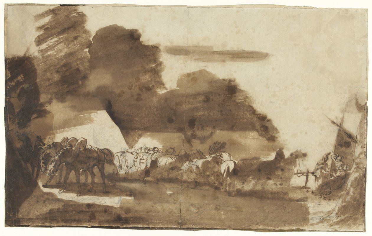 Biwak z końmi i żołnierzami autorstwa Theodore Gericault