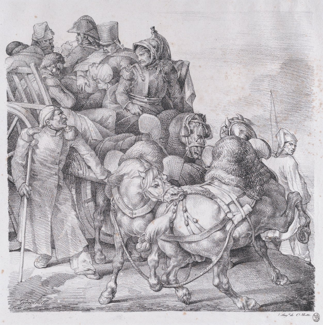 Wóz z rannymi żołnierzami, 1818. autorstwa Theodore Gericault