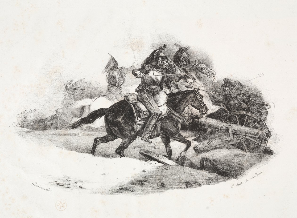 Kirasjerzy ładują baterię artylerii autorstwa Theodore Gericault
