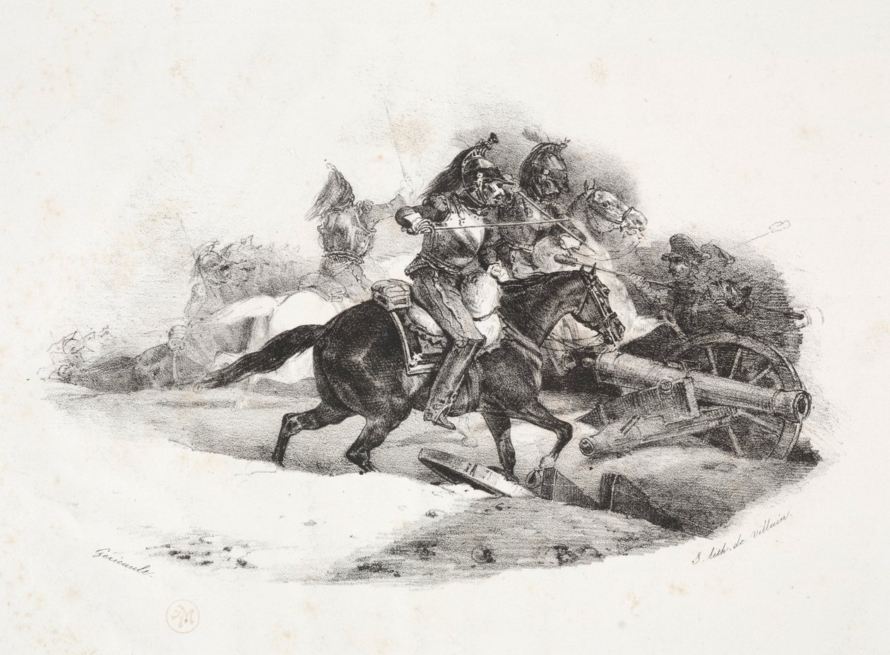 Kirasjerzy ładują baterię artylerii. autorstwa Theodore Gericault