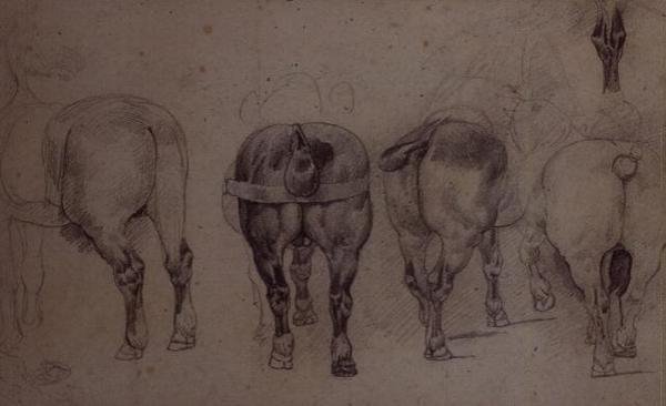 Zaprzęgnięte konie (ołówek) autorstwa Theodore Gericault