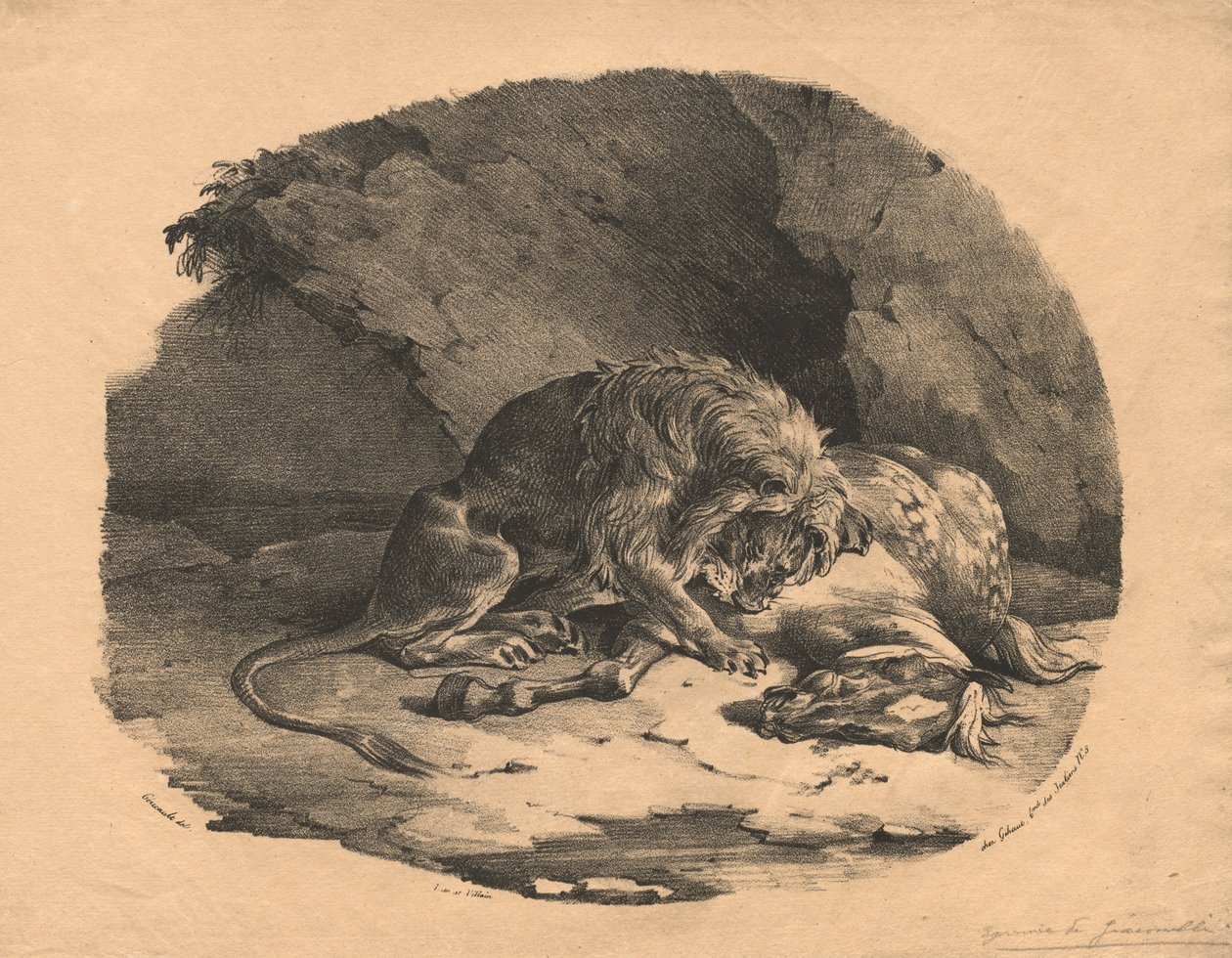 Koń pożarty przez lwa autorstwa Theodore Gericault