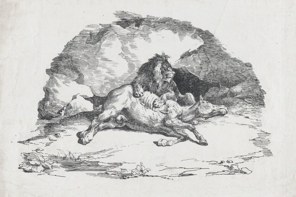 Lew pożerający konia, 1818. autorstwa Theodore Gericault