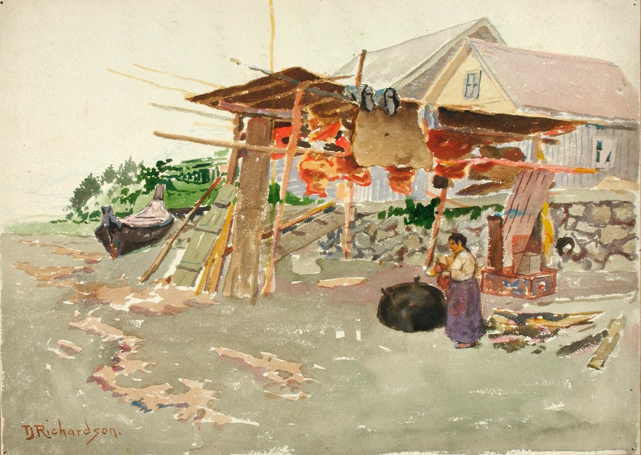 Suszenie łososia, Indian Village, Alaska autorstwa Theodore J. Richardson