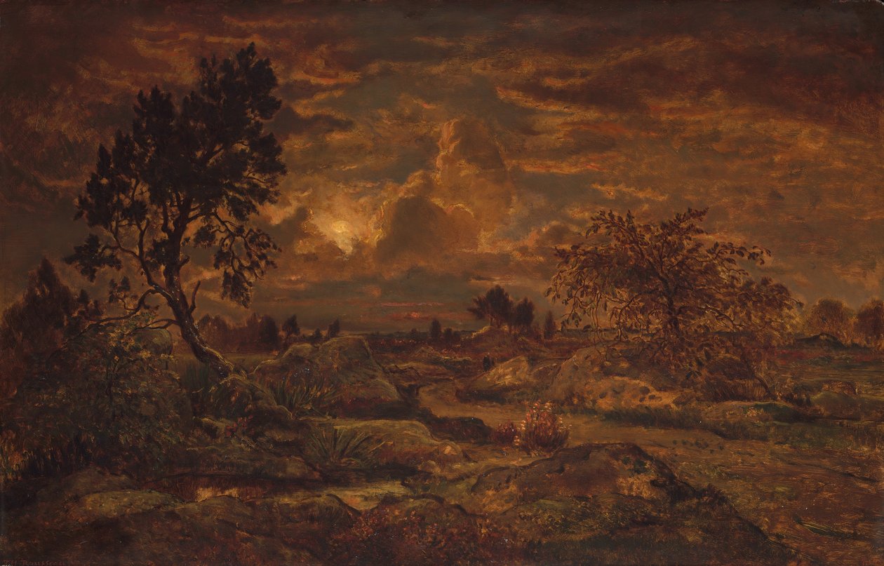 Zachód słońca w pobliżu Arbonne, ca. 1860-65. autorstwa Theodore Rousseau