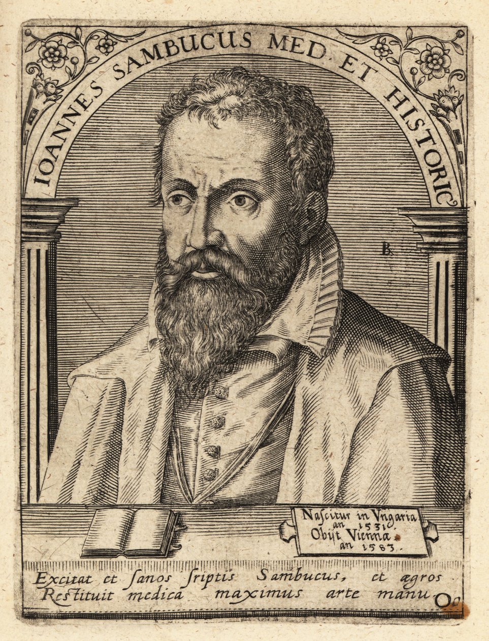 Janos Zsamboky, węgierski humanista uczony autorstwa Theodore de Bry