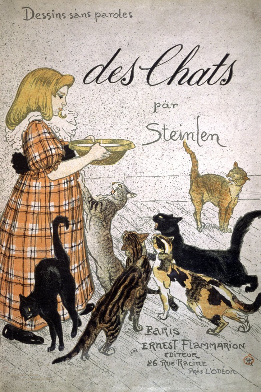 Przednia okładka "Des Chats, Dessins sans Paroles" (kolorowa) autorstwa Théophile Alexandre Steinlen