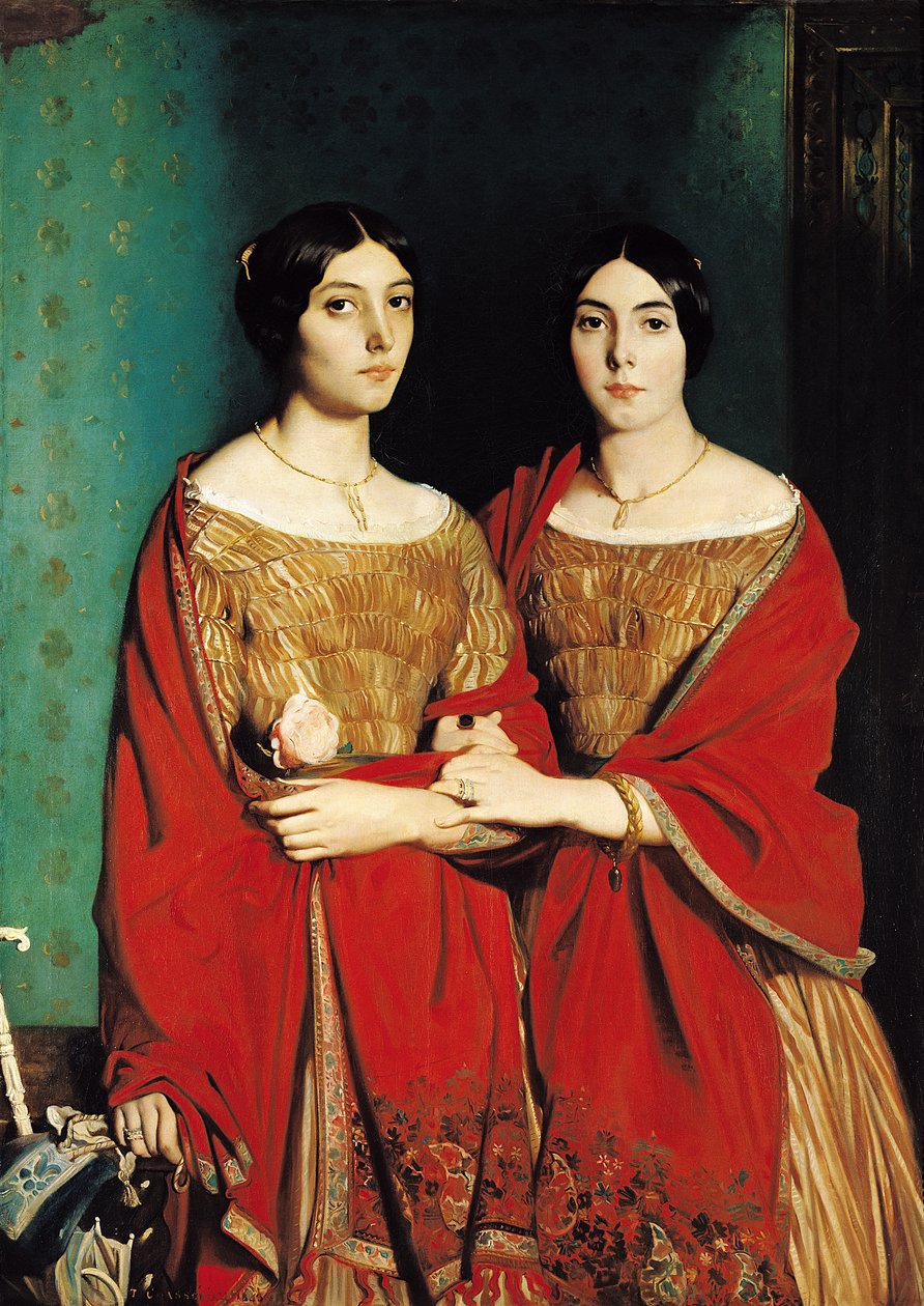 Dwie siostry, czyli Mesdemoiselles Chasseriau: siostry artystki Marie-Antoinette-Adele (1810-69) i Genevieve (Aline) (1822-71), 1843 autorstwa Théodore Chassériau
