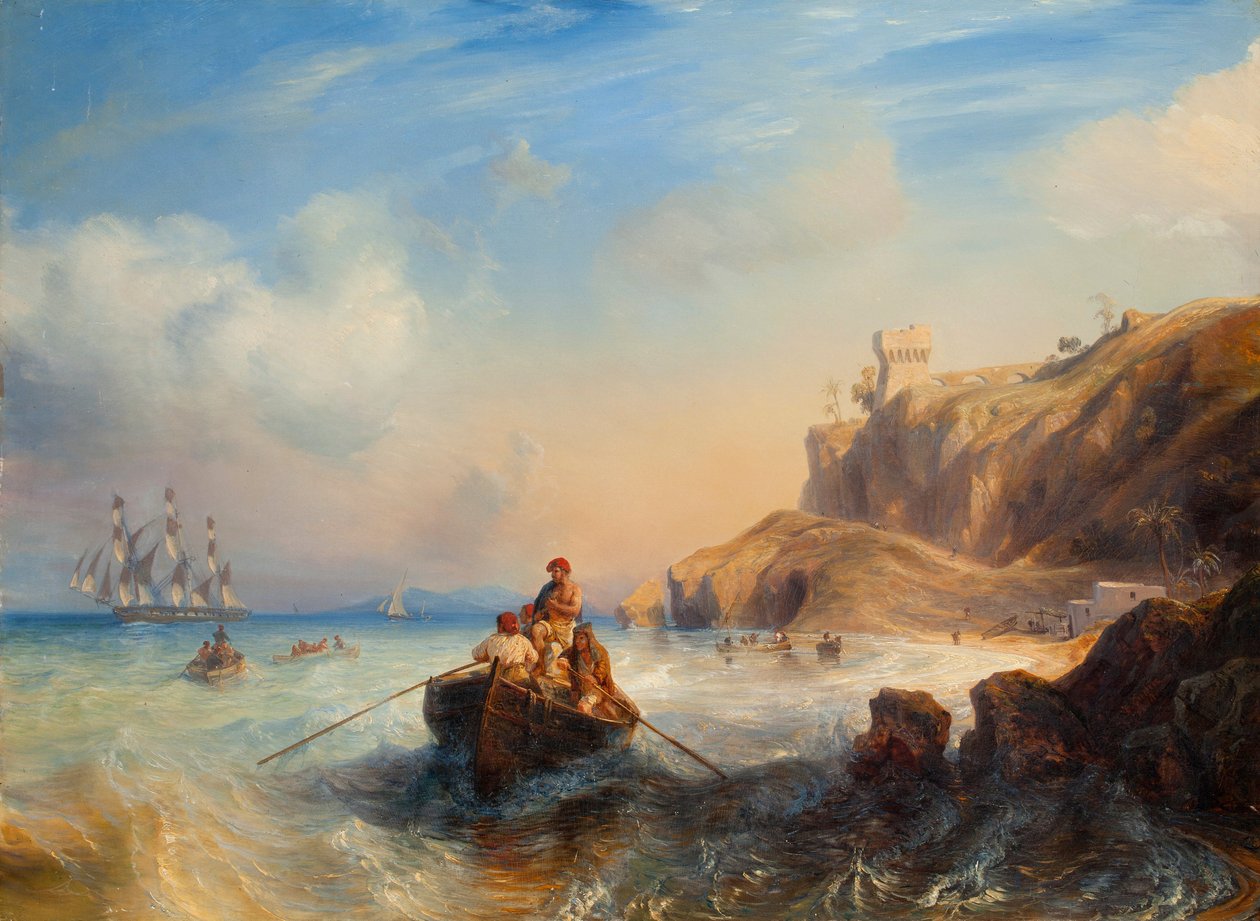 Statki na wybrzeżu autorstwa Jean Antoine Theodore Gudin