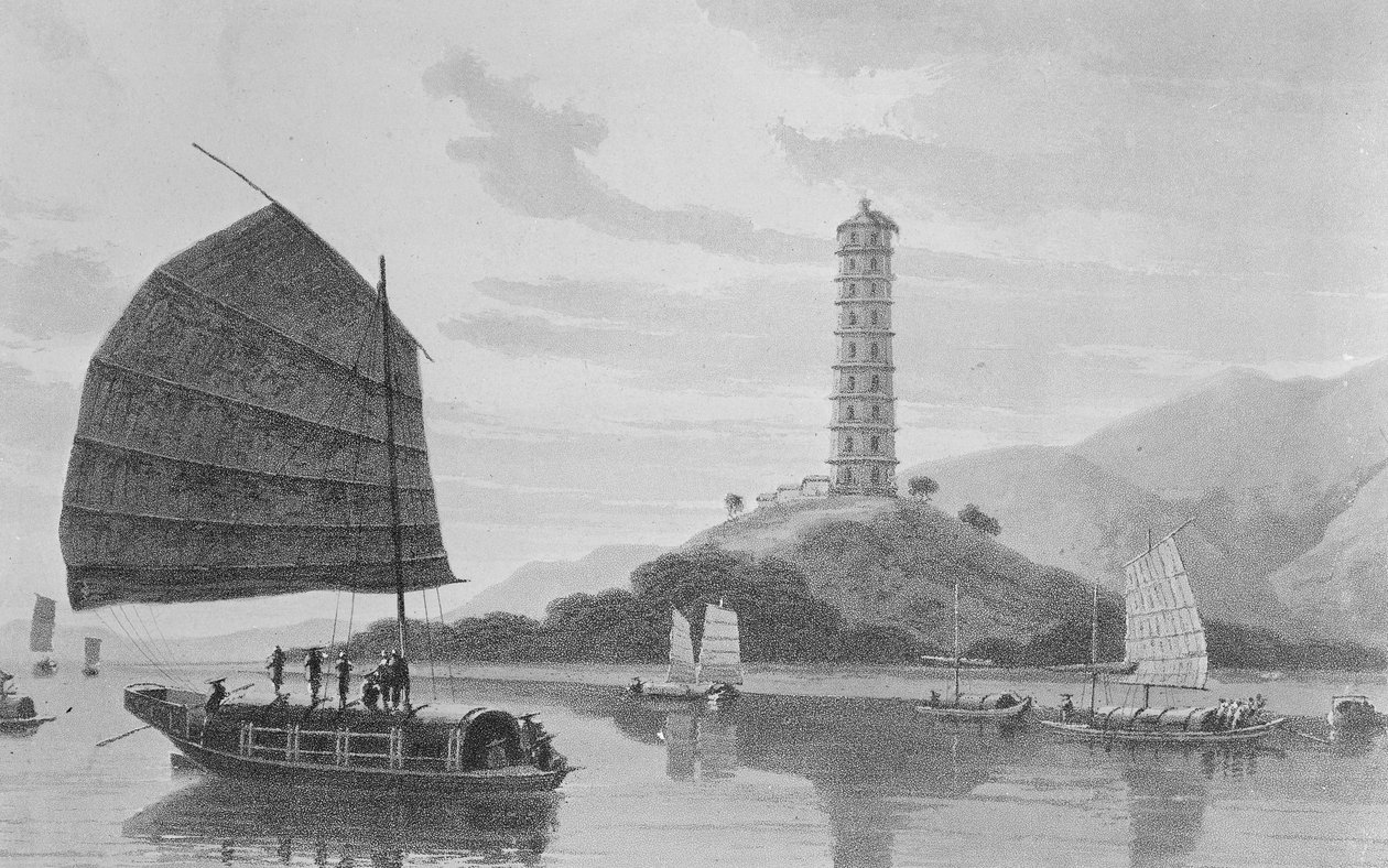 Pagoda Whampoa, 1810 autorstwa Thomas und William Daniell
