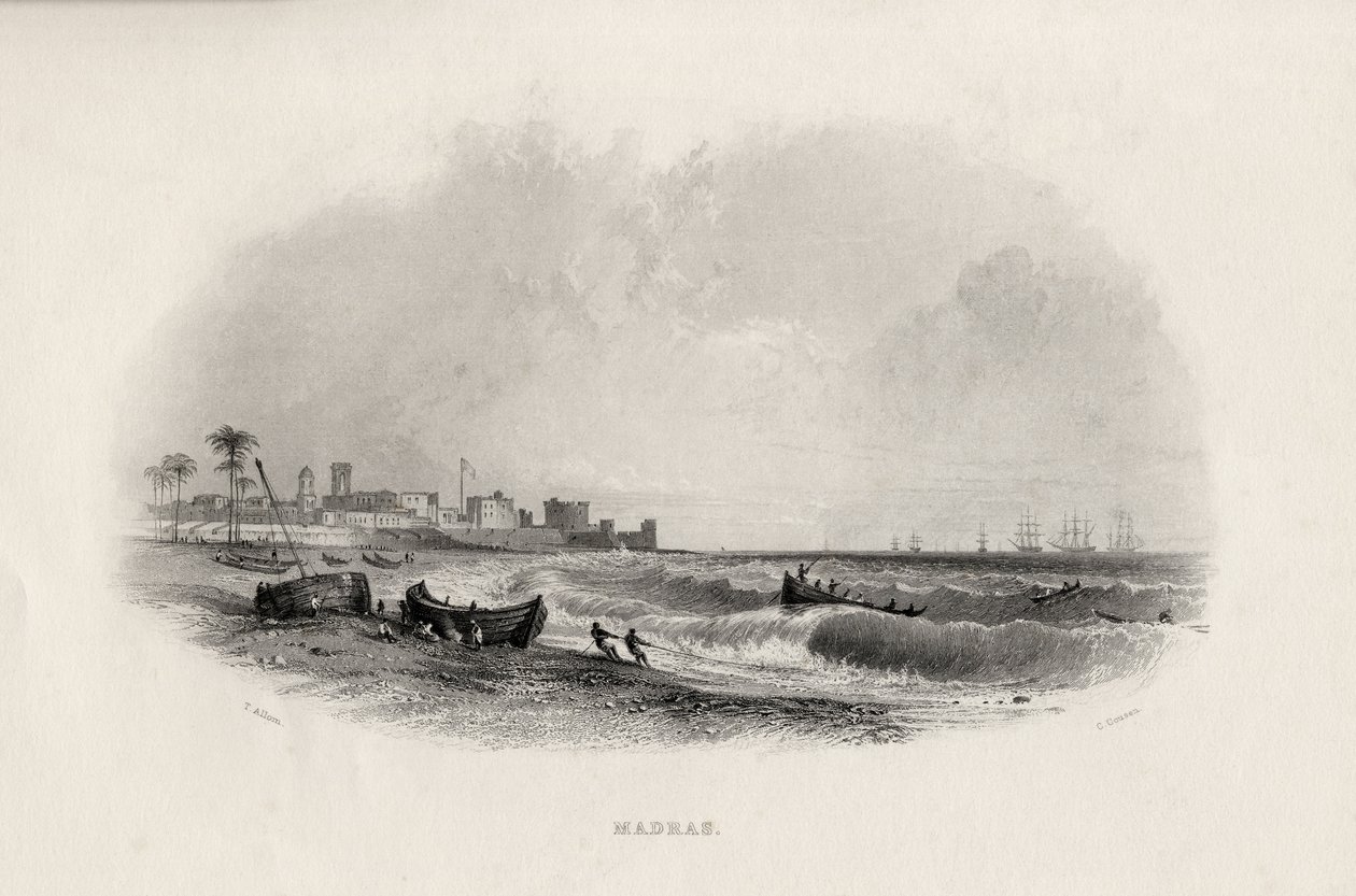 Madras, Indie, ryty przez Charlesa Cousena (1815-89) autorstwa Thomas Allom