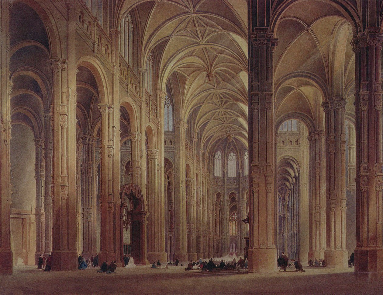 Wnętrze św. Eustachego, Paryż, XIX w. autorstwa Thomas Allom