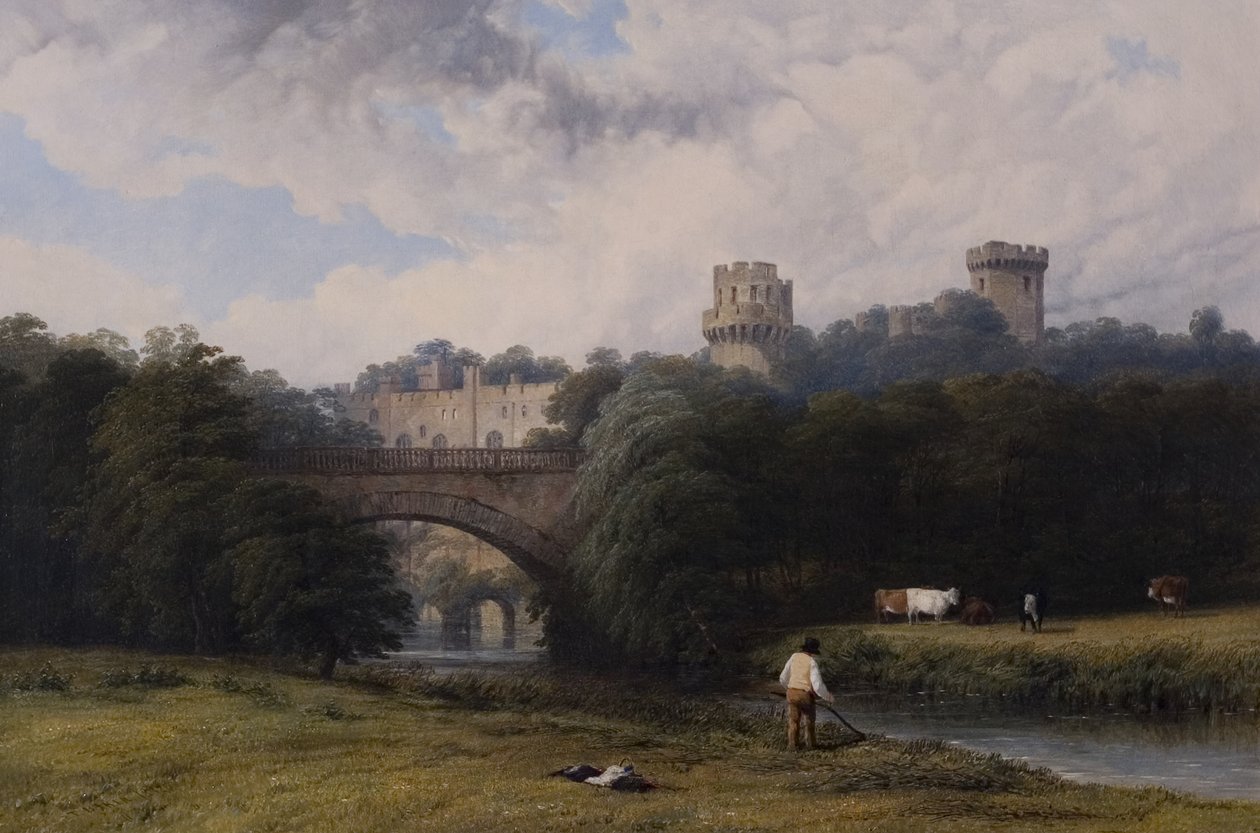 Zamek Warwick, od strony rzeki, 1842 autorstwa Thomas Baker