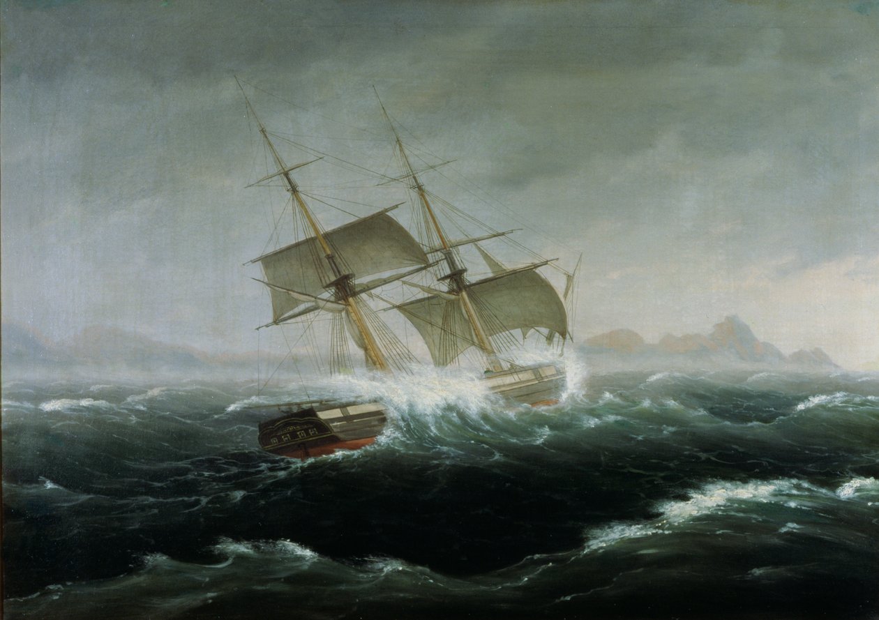 Żaglowiec na ciężkim morzu autorstwa Thomas Birch