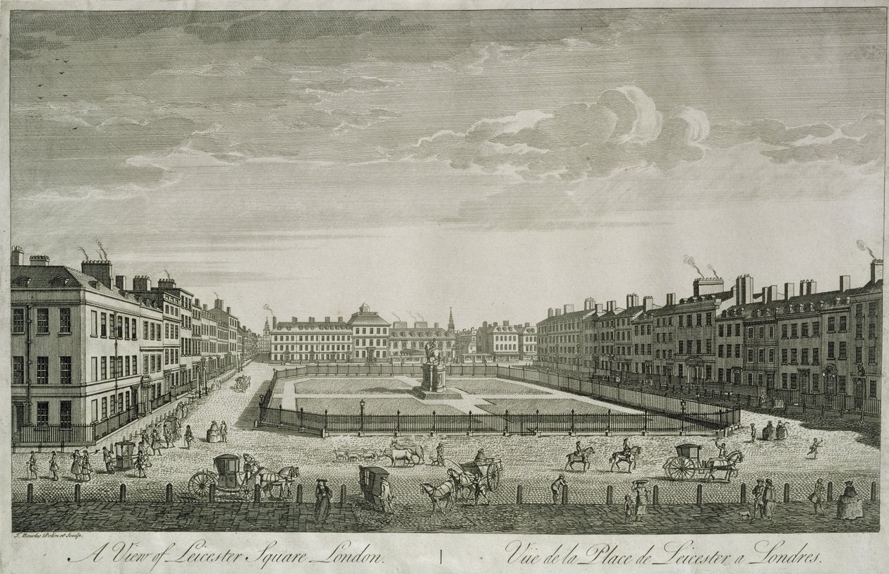 Widok na plac Leicester, 1753 autorstwa Thomas Bowles