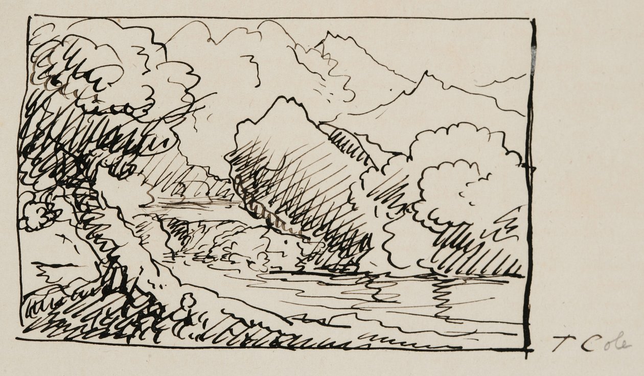 Szkic krajobrazu, 1841 (pióro i czarny tusz na kremowym papierze) autorstwa Thomas Cole