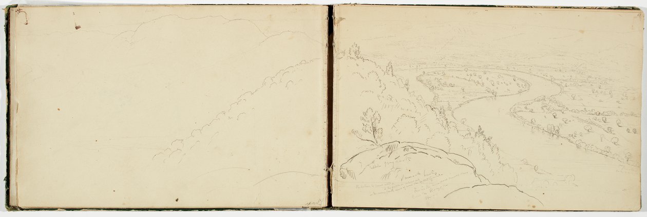 Panorama Starorzecza na rzece Connecticut widziana z Mount Holyoke, ok. 1833 (grafitowy ołówek na tkanym papierze) autorstwa Thomas Cole