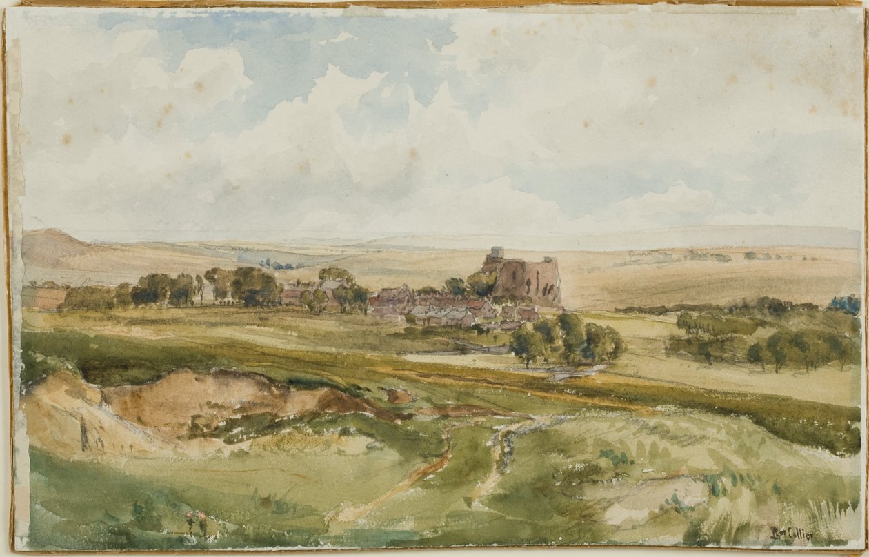 Zamek Bowes, Yorkshire (ołówek i akwarela na pokładzie) autorstwa Thomas Collier