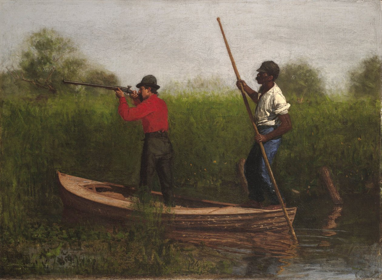 Strzelanie kolejowe na Delaware, 1876 autorstwa Thomas Eakins