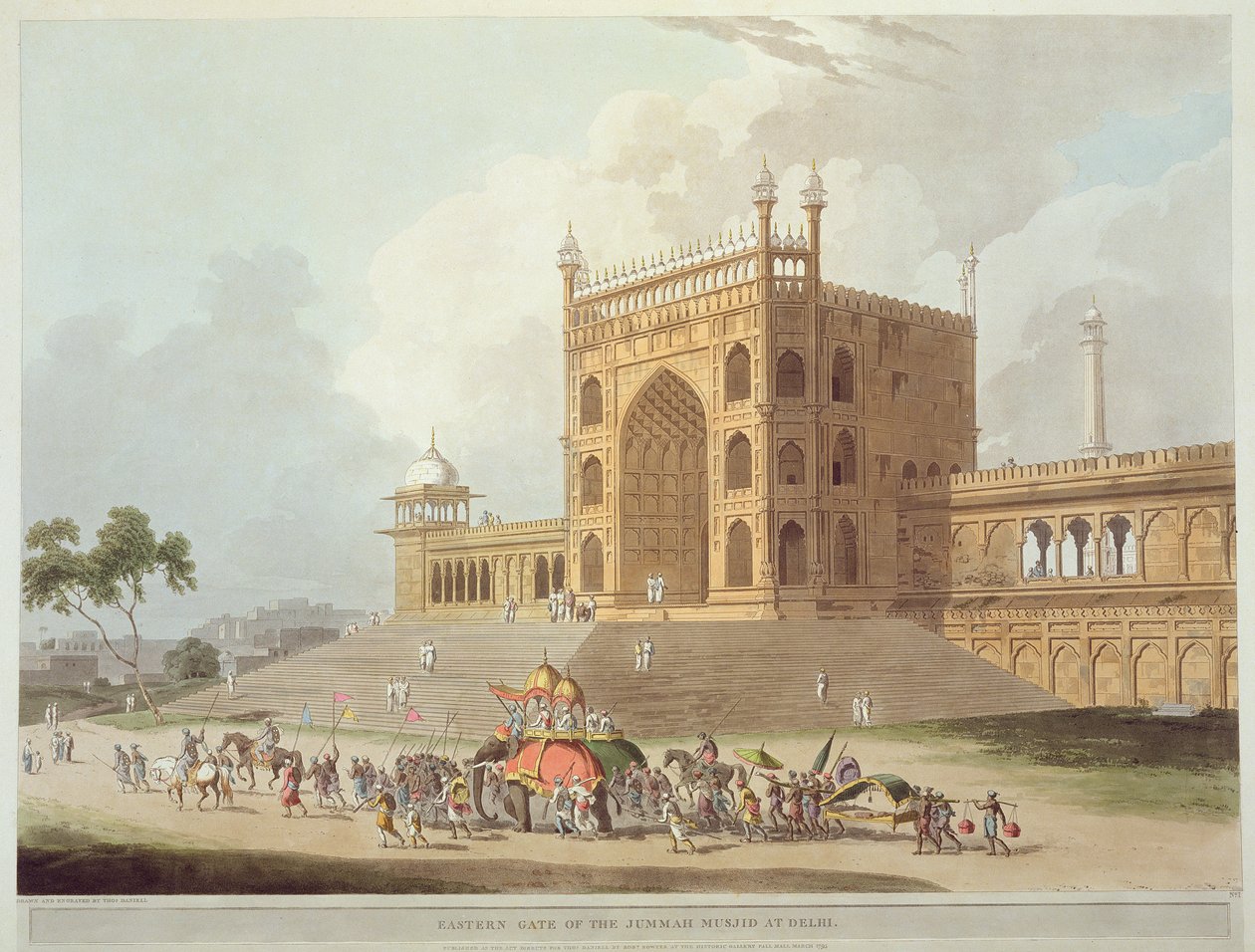 Wschodnia Brama Jummah Musjid w Delhi, z „Oriental Scenery: Dwadzieścia cztery widoki w Hindoostanie”, 1795 autorstwa Thomas Daniell