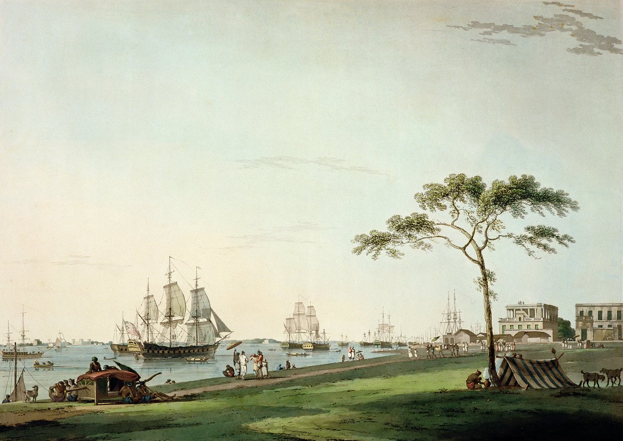 Widok na Esplanade w Kalkucie, płyta I z "Oriental Scenery", wyd. 1797 (akwatinta barwna) autorstwa Thomas Daniell