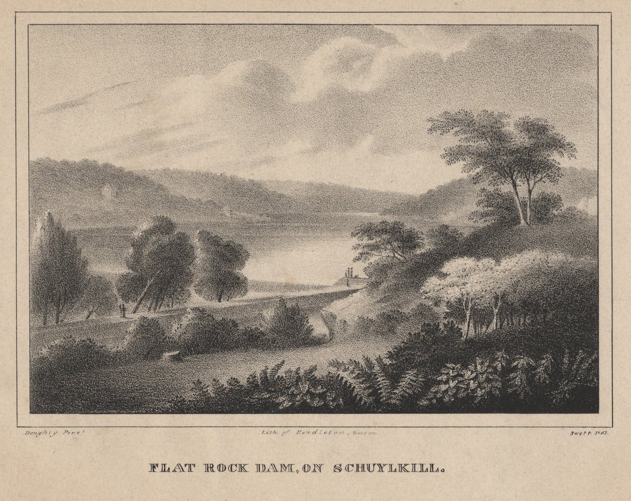 Tama Flat Rock, na rzece Schuykill, wyryta przez Mosesa Swetta, 1827 r. autorstwa Thomas Doughty