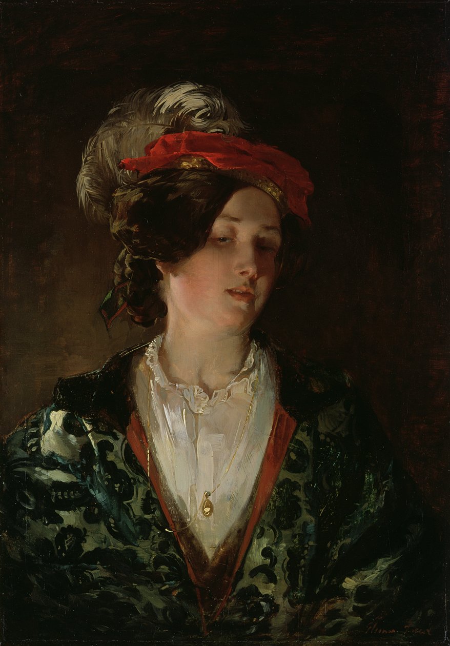 Dama w pierzastym czepku autorstwa Thomas Faed