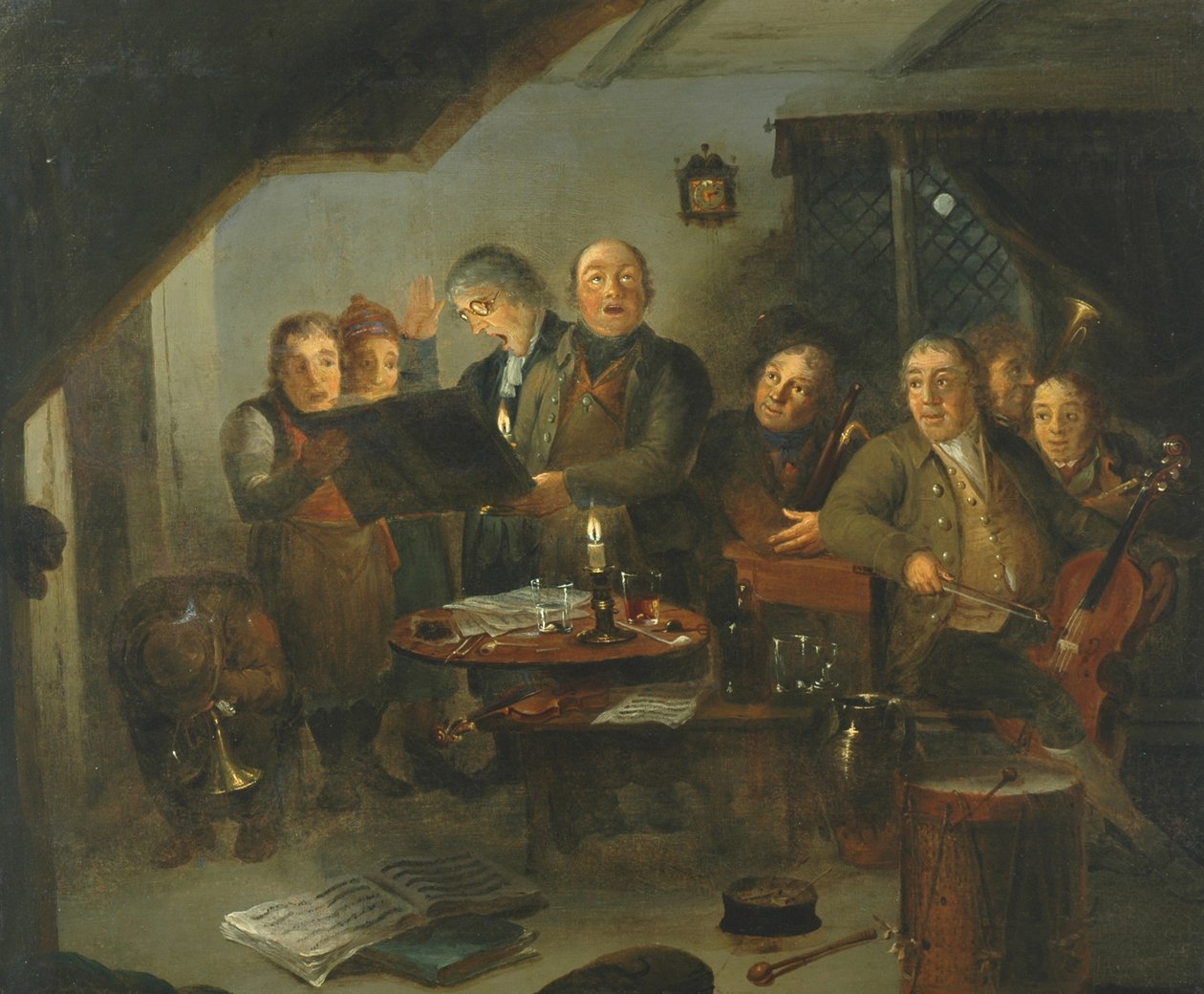 Chór kościelny w Halifax ćwiczący w Ring O Bells Inn, 1796 r. autorstwa Thomas Farrar