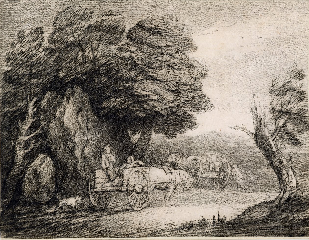 د لرګیو منظره د کارټونو او انځورونو سره (په کاغذ باندې نقاشي) پولی autorstwa Thomas Gainsborough